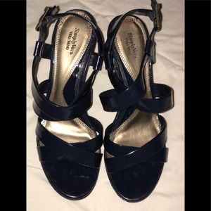 Paten leather navy blue wedge sandal